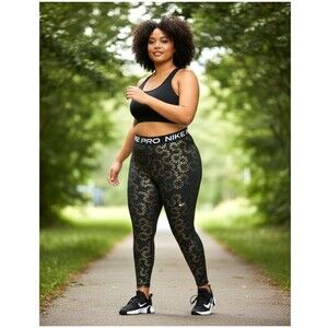 Nike Pro Dri-Fit Women’s 3X Leggings Black Metallic Gold Foil Logo AOP Mid Rise